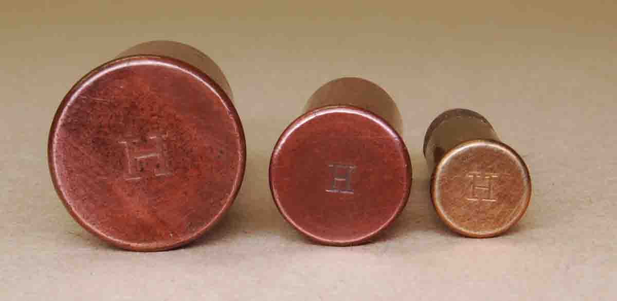 To honor B. Tyler Henry’s development of the .44 rimfire and rifle to fire it, Winchester stamped an “H” on all  rimfire rounds until at least the 1960s.